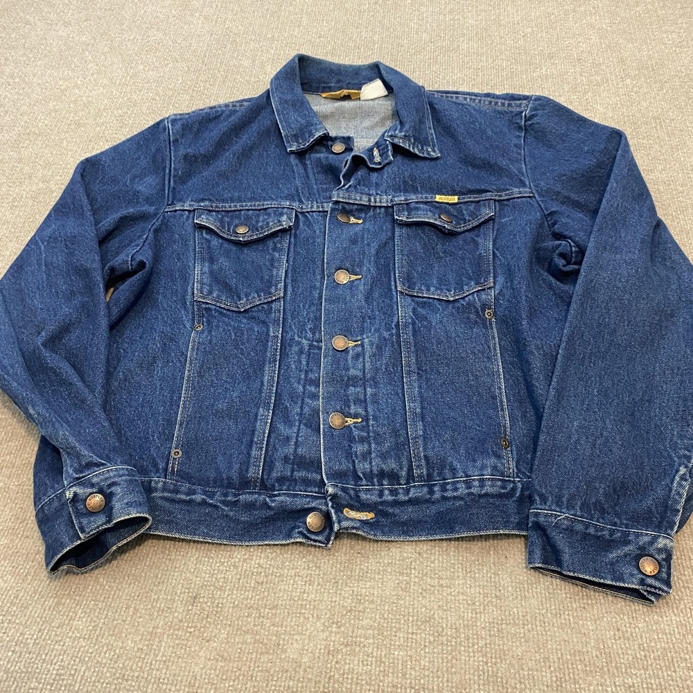 Vintage‎ Rustler Jacket Mens L Blue Denim Trucker Made USA Western Workwear 90s
